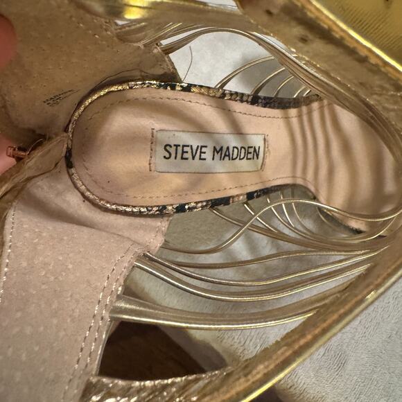 Steve Madden Gold Heels Womens 8.5 Strappy stilettos Caged Glam Party shoes - Picture 7 of 8